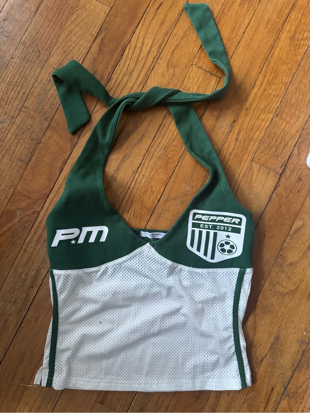 Peppermayo Green and White Halter Sport Bikini Top